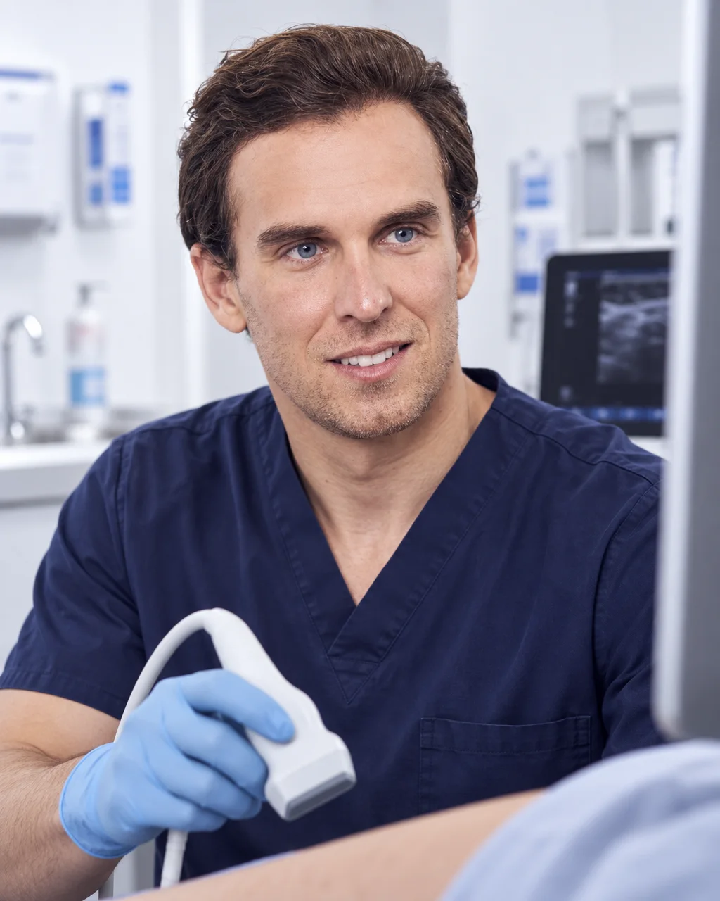 Dr. Jacobi bei der hochfrequenten Ultraschalldiagnostik bis 20 MHz